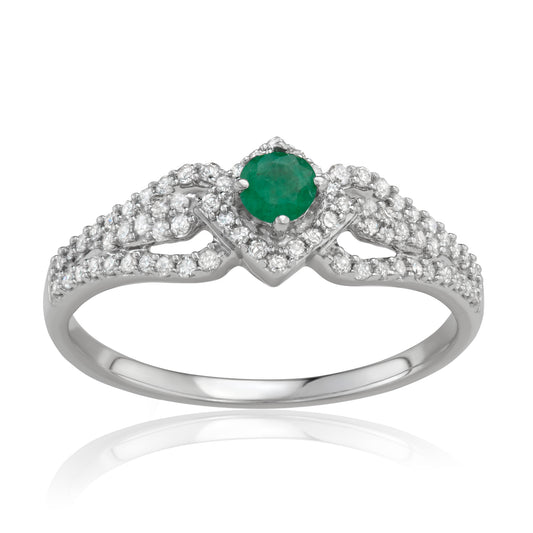 14K White Gold 0.5ct TW Emerald and Diamond Split-Shank Ring