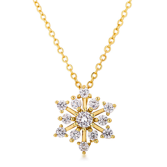 Winter Holiday Gold Plated Cubic Zirconia Snowflake Necklace for Girls and Women
