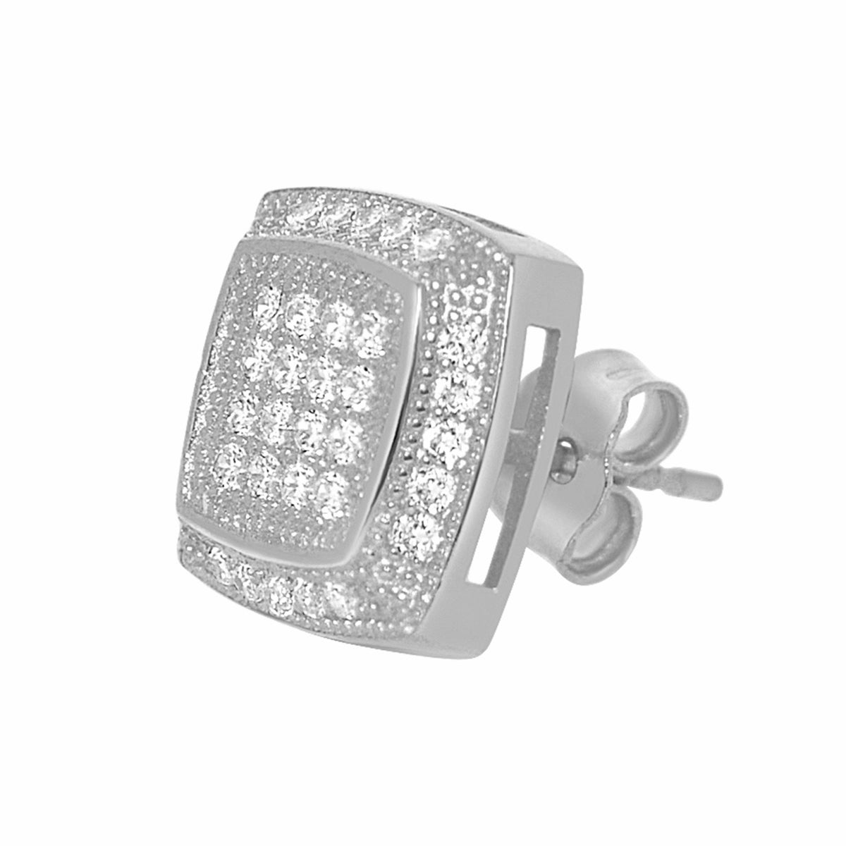 14k White Gold 10mm Pave'-set Cubic Zirconia Square Stud Earrings