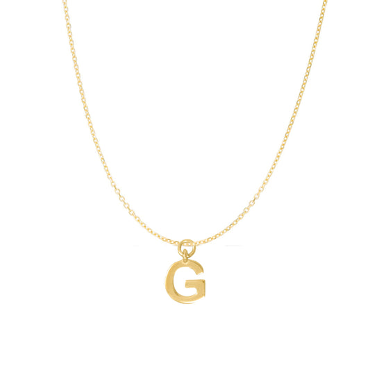 14K Goldplated Sterling Silver Polished "G" Charm With Goldfilled 1.5mm Cable Chain