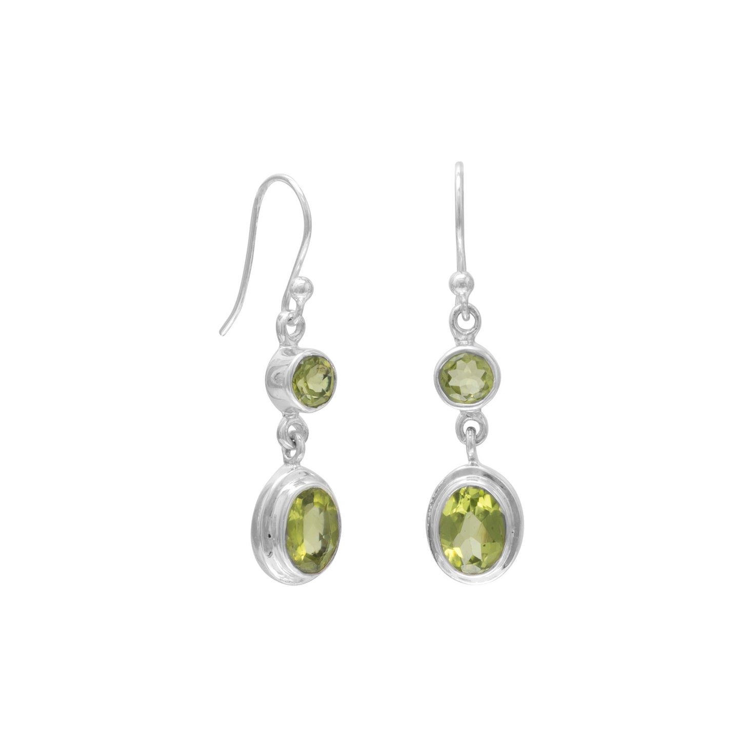 Sterling Silver Round and Oval Cut Peridot Dangling Earrings