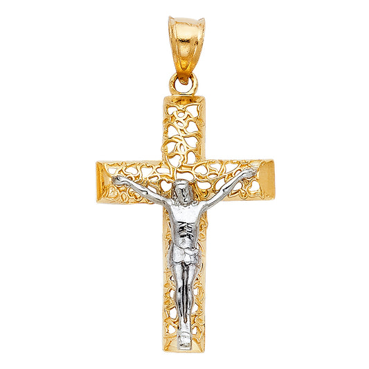 14k Two-Tone Gold Crucifix Religious Pendant