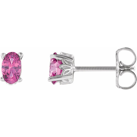 14k White Gold Natural Pink Tourmaline Oval Stud Earrings