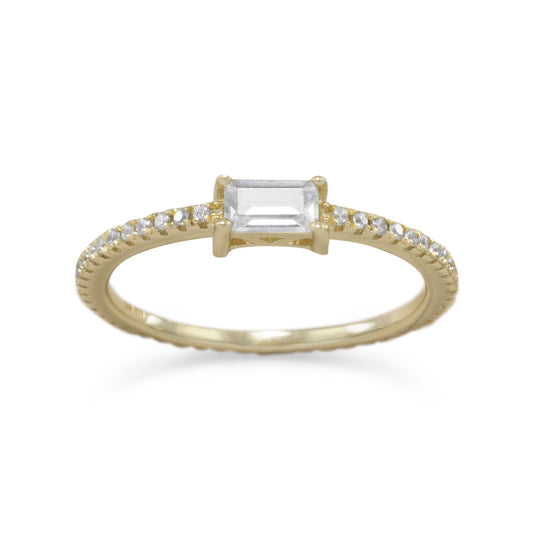 14k Goldplated Silver Emerald-cut Cubic Zirconia Ring