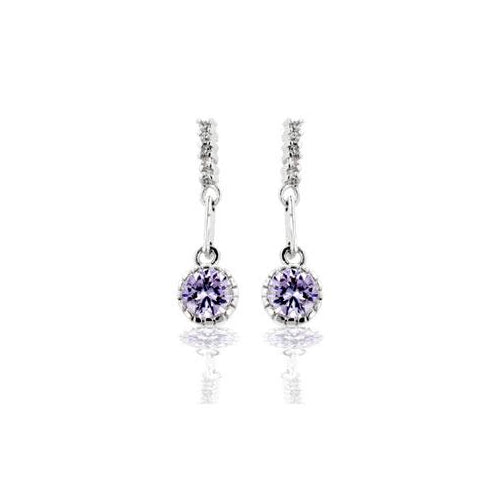 Precious Stars Silvertone Lavender Cubic Zirconia Dangling Solitaire Earrings