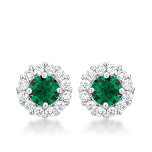 Precious Stars Silvertone Green Cubic Zirconia Halo Stud Earrings
