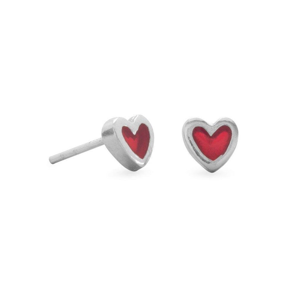 Sterling Silver Red Heart Stud Earrings