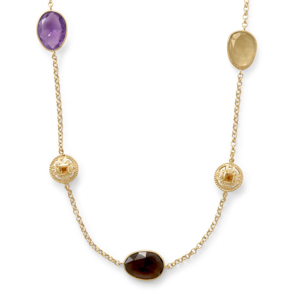 14k Yellow Goldplated Silver 24" Multi Gemstone Necklace