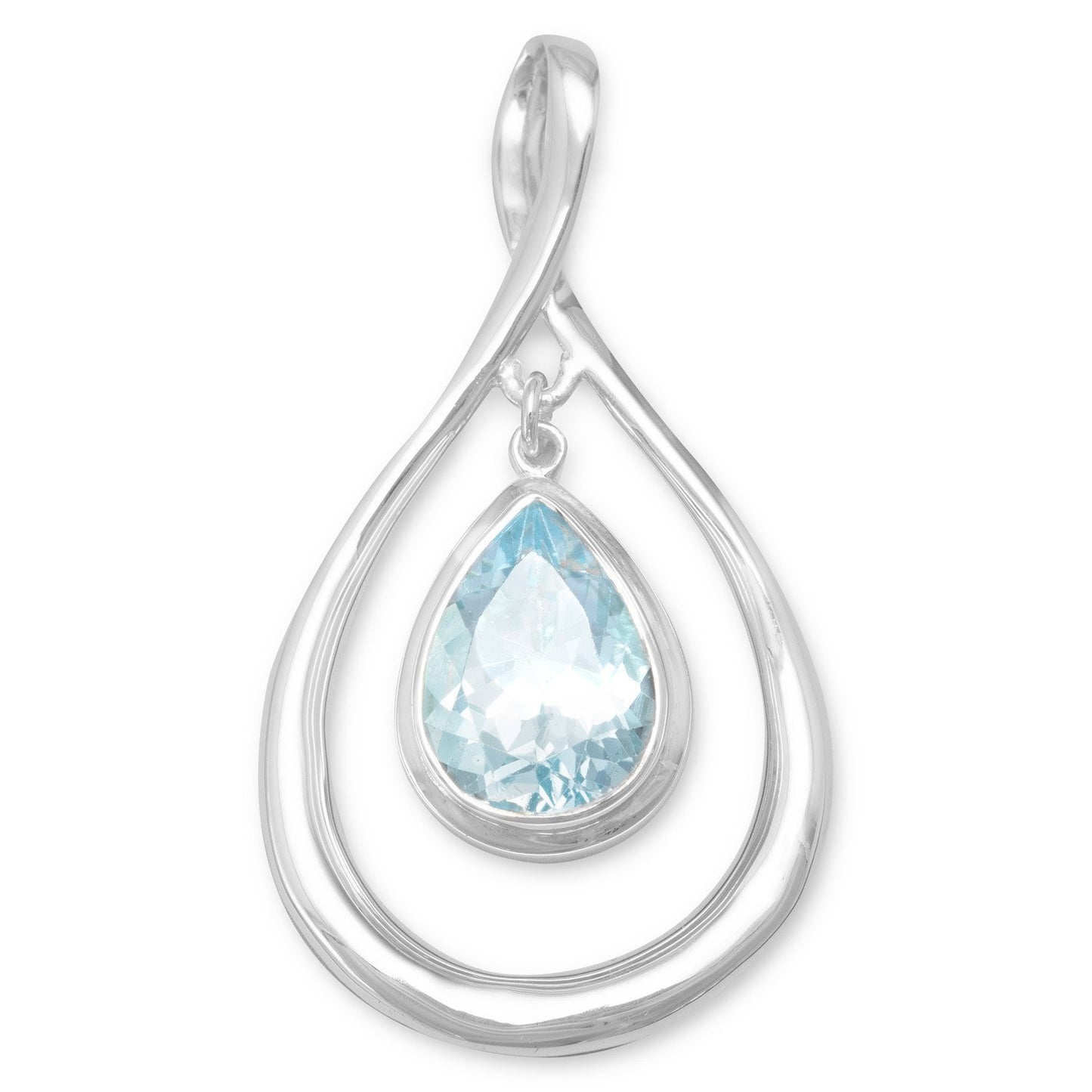 Sterling Silver Pear-shape Blue Topaz Drop Slide Pendant with 1.5mm Box Chain