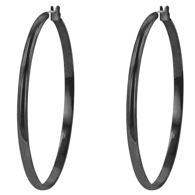 Precious Stars Gunmetal Black Plated 55mm Large Hoop Earrings