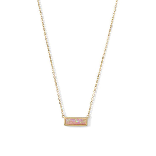 14k Yellow Goldplated Silver Synthetic Pink Opal Bar Necklace