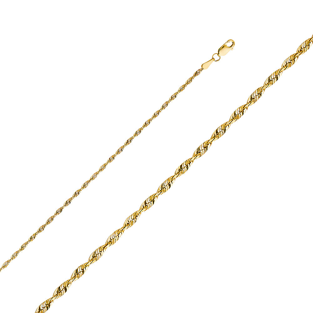 14k Yellow Gold 2.5mm Light Diamond-cut Solid Rope Unisex Chain Necklace
