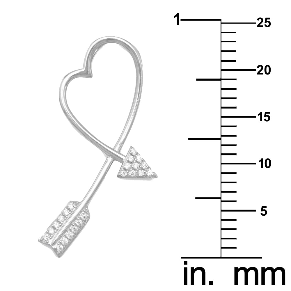 Sterling Silver Cubic Zirconia Arrow Heart Slide Pendant with Cable Chain