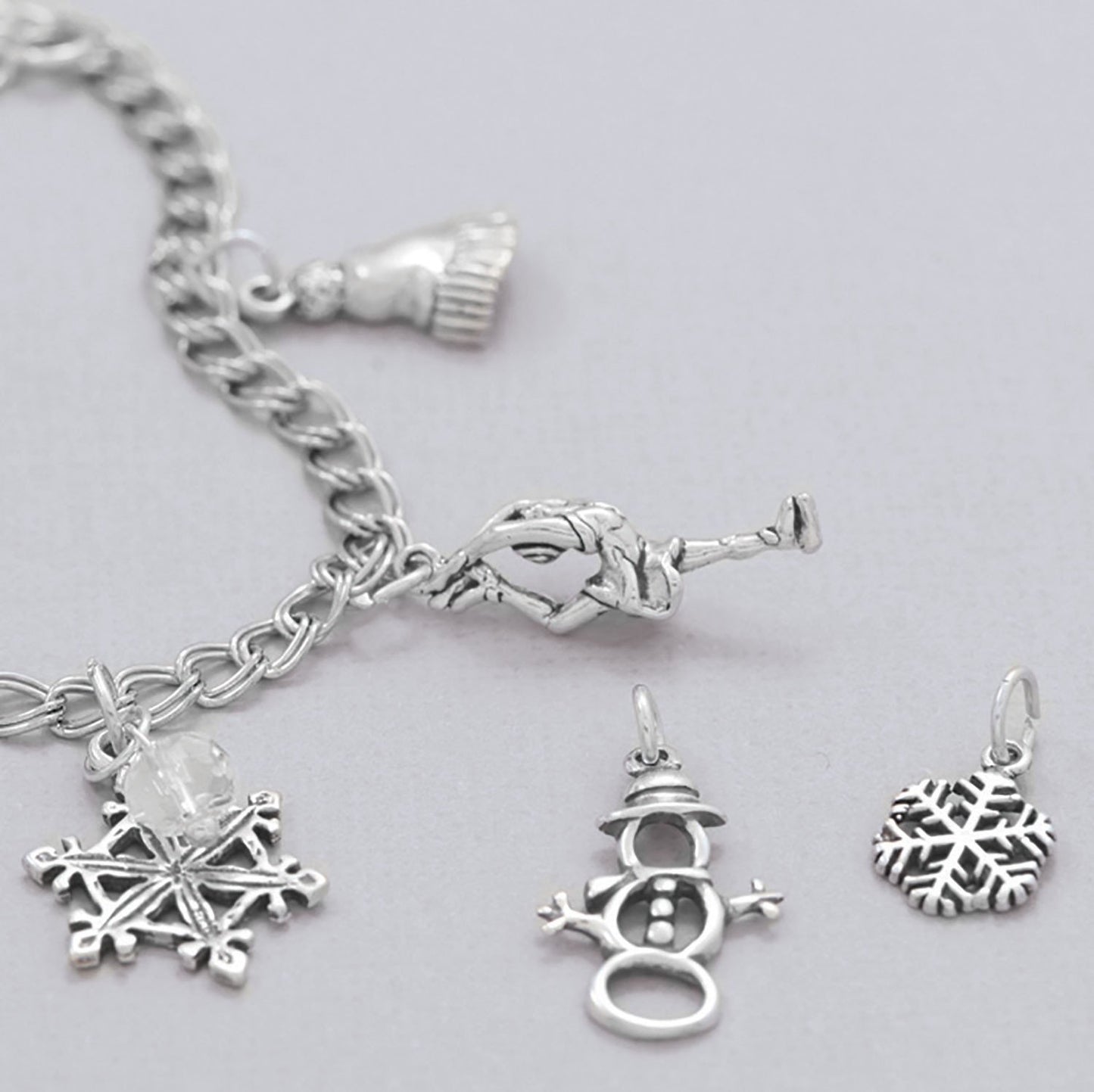 Sterling Silver Oxidized Snowflake Bracelet Charm