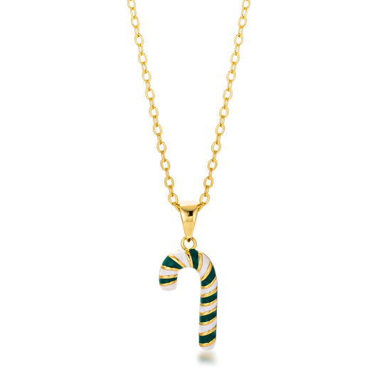 Winter Holiday Goldtone Plated Enamel Candy Cane Necklace for Girls and Women