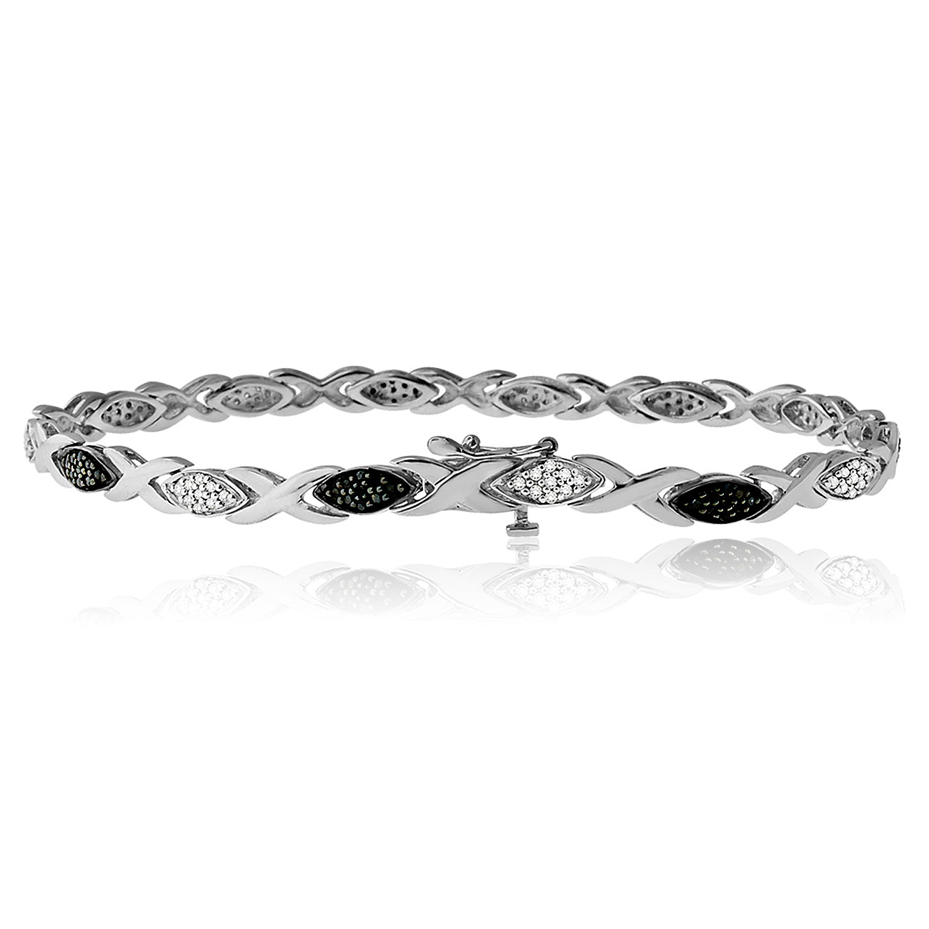 Sterling Silver 0.50ct TDW Black and White Diamond 8 Inch Link Bracelet