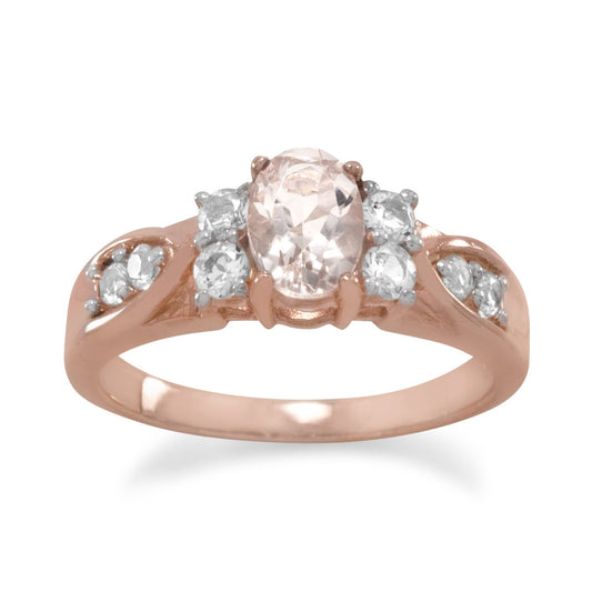 14k Rose Goldplated Silver Morganite and White Topaz Ring