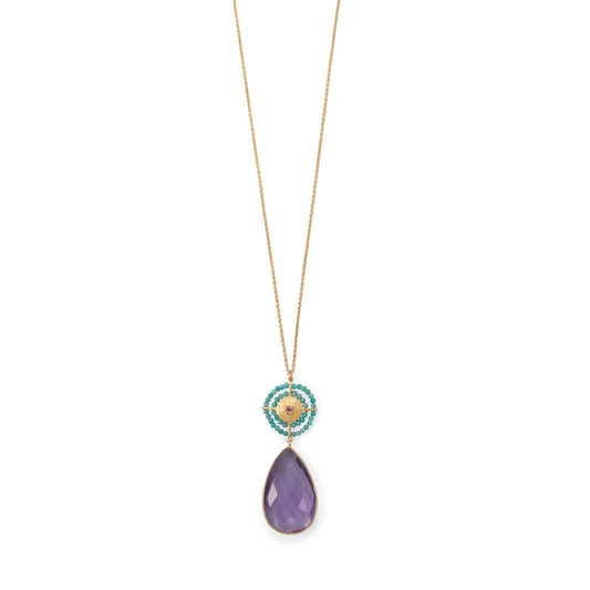 14k Goldplated Sterling Silver 32" Amethyst and Amazonite Necklace
