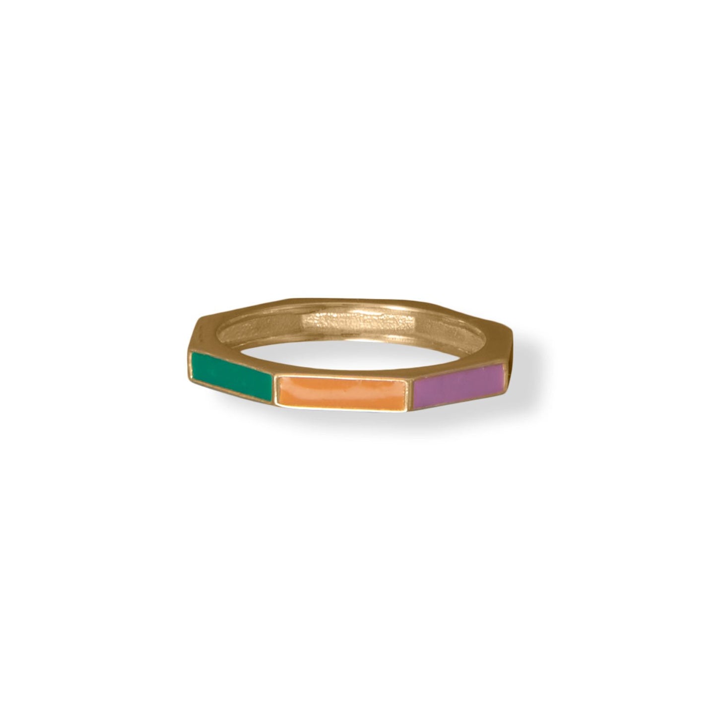 14k Goldplated Silver Rainbow Enamel Flat Edged Ring