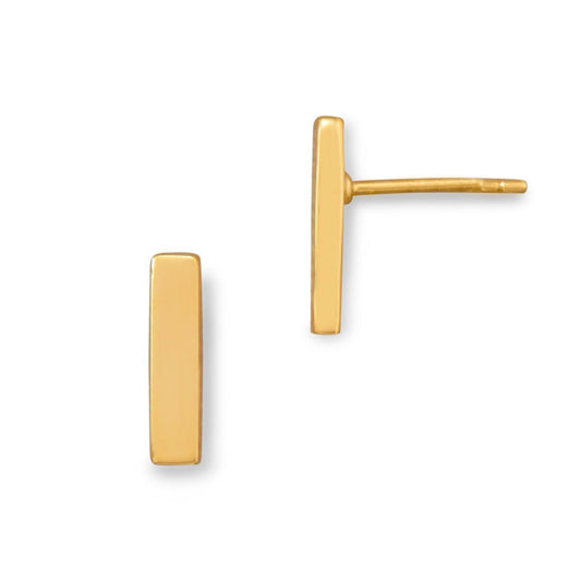 14k Yellow Goldplated Silver Bar Stud Earrings