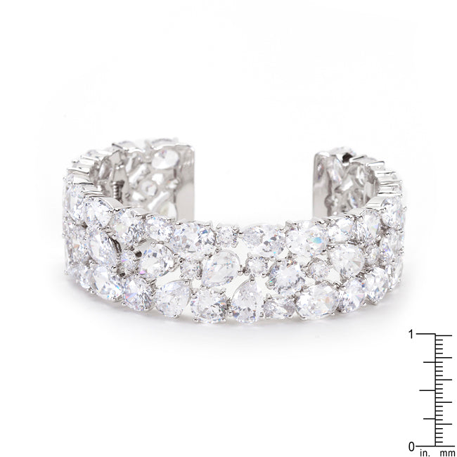 Precious Stars Silvertone Bejeweled Cubic Zirconia Cuff Bracelet