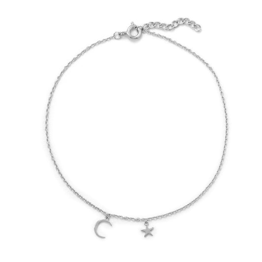 Sterling Silver Moon and Stars Charm Anklet