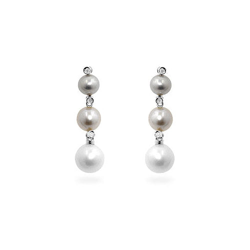 Precious Stars Silvertone Pearl and Cubic Zirconia Drop Earrings