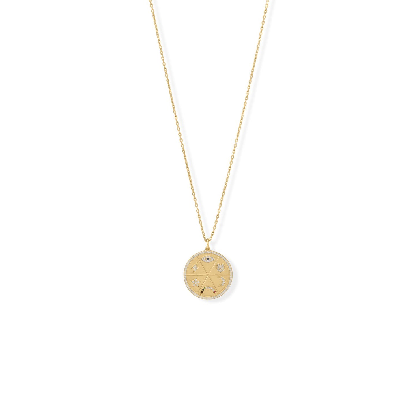 14k Yellow Goldplated Silver Cubic Zirconia Celestial Medallion Necklace