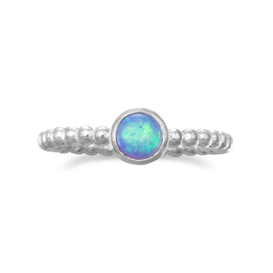 Sterling Silver Round-cut Synthetic Opal Stacking Ring