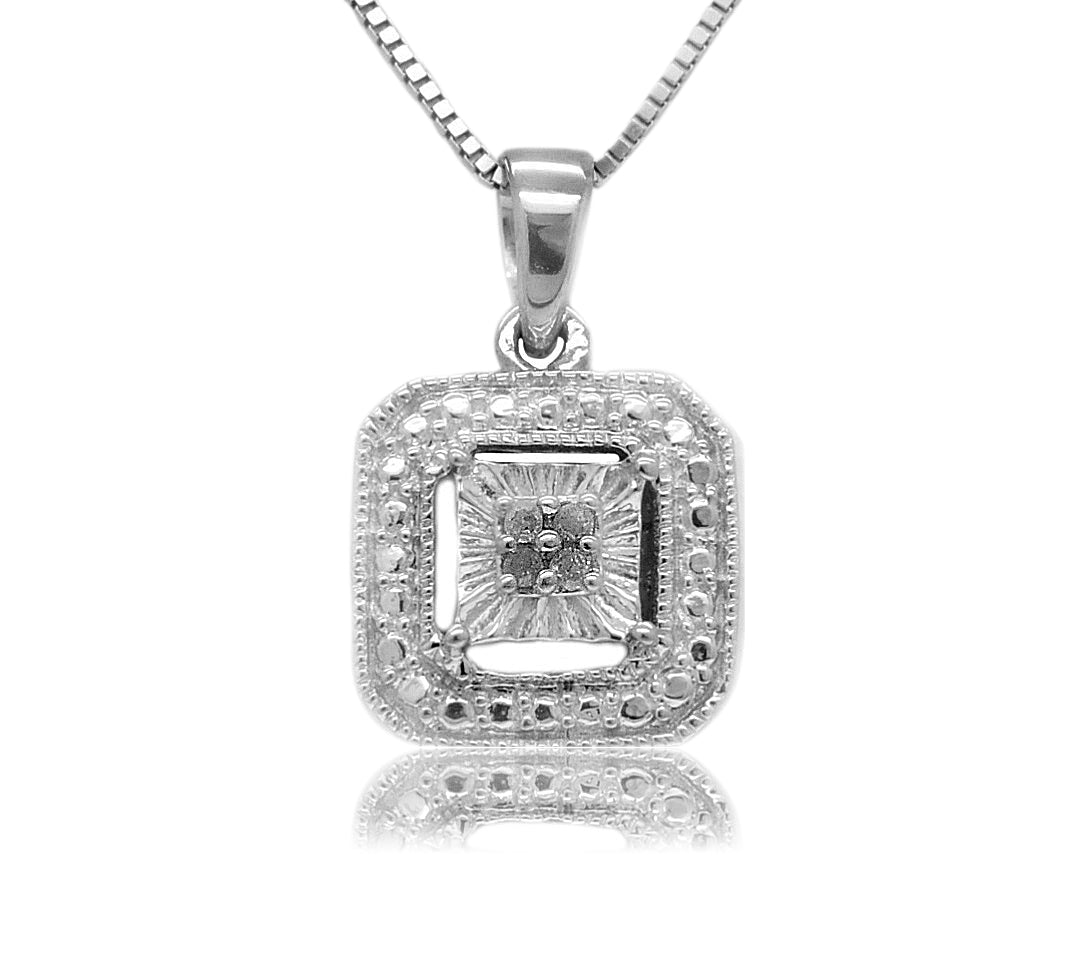 Sterling Silver 0.02 ct TDW White Diamond Fancy Square Necklace