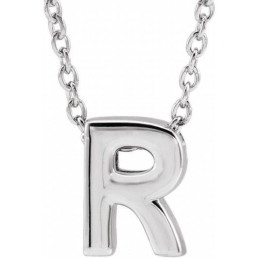 14K White Gold Initial R Pendant Slide Necklace