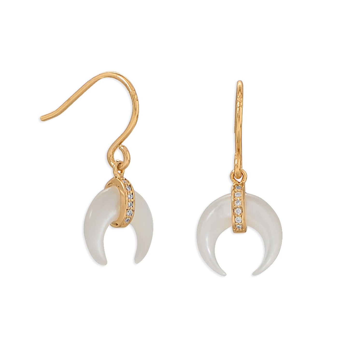 Mother of Pearl and Cubic Zirconia Crescent Gold Plate Earrings