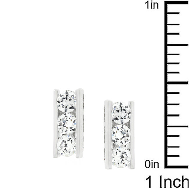 Precious Stars Silvertone Channel-Set Cubic Zirconia Bar Earring Studs