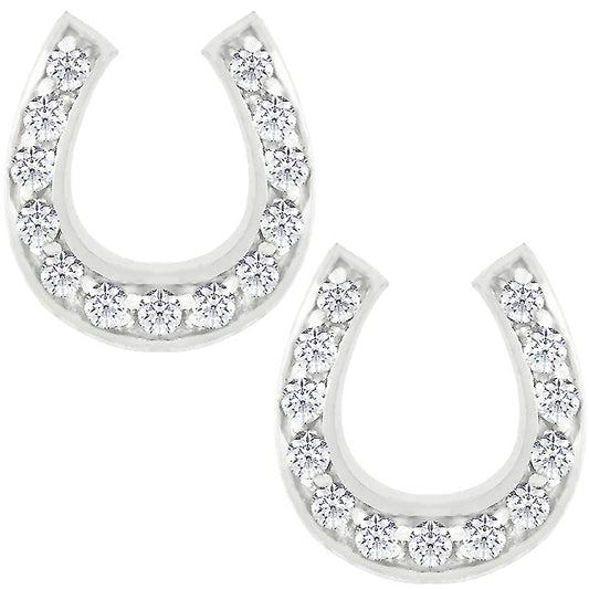 Precious Stars Sterling Silver Cubic Zirconia Horseshoe Stud Earrings