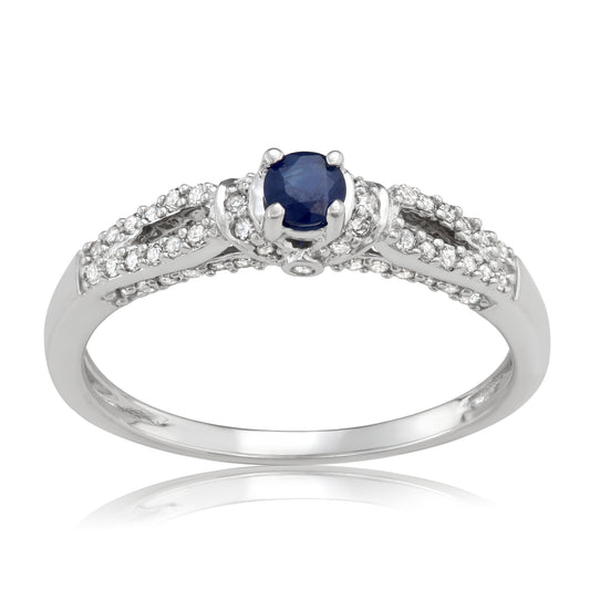 14K White Gold 0.50ct TW Sapphire and White Diamond Engagement Ring