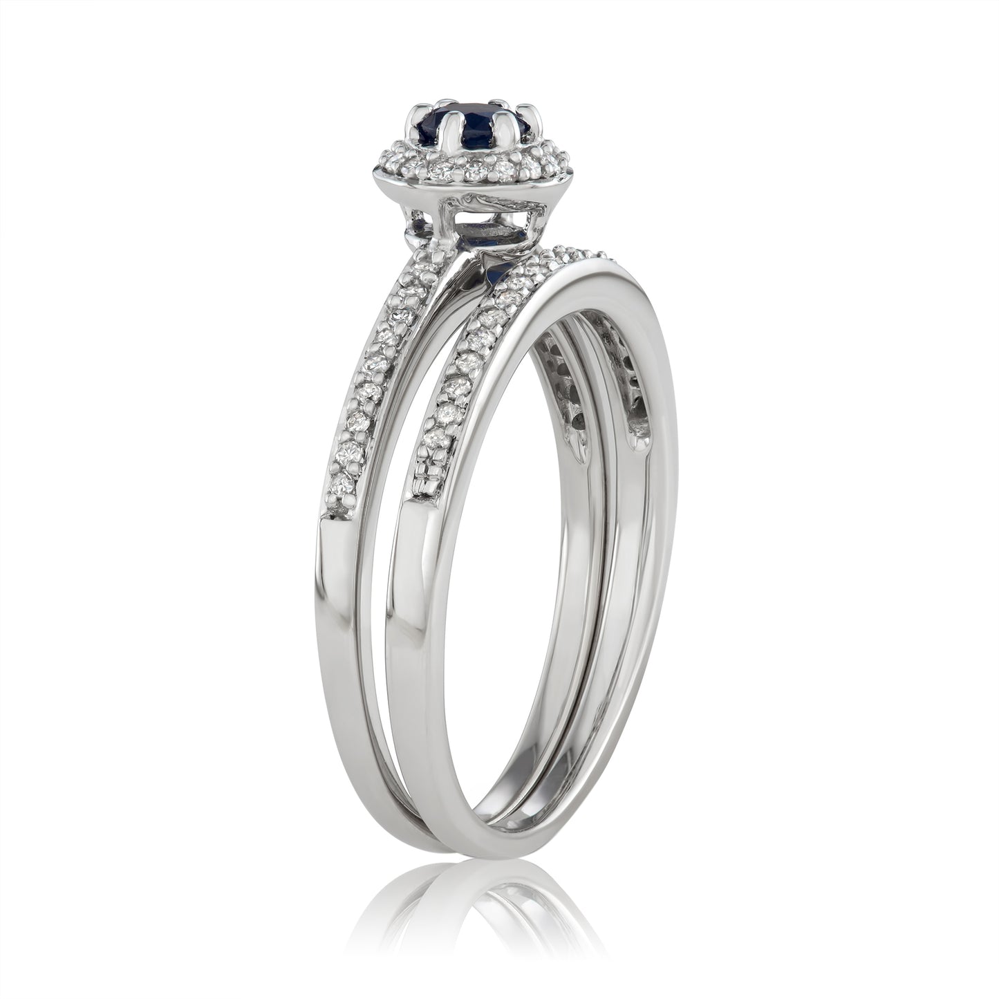 10K White Gold 0.5ct TW Sapphire and White Diamond Bridal Set