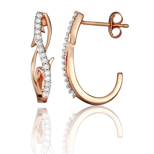 10k Rose Gold 0.25ct TDW White Diamond Semi-Hoop Earrings