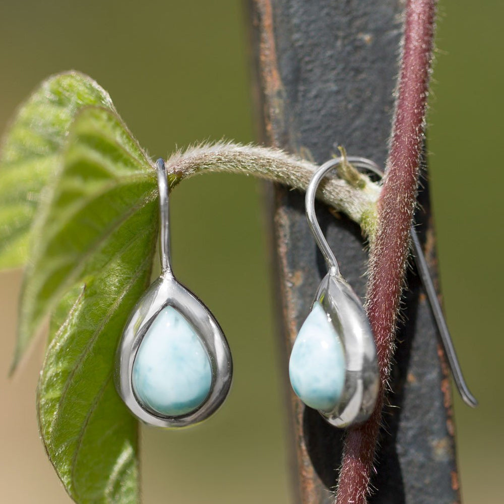 Sterling Silver Pear-cut Blue Larimar Drop Earrings