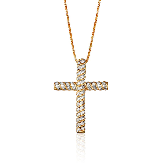 Yellow Gold-Plated Sterling Silver 0.50 ct TDW White Diamond Cross Necklace