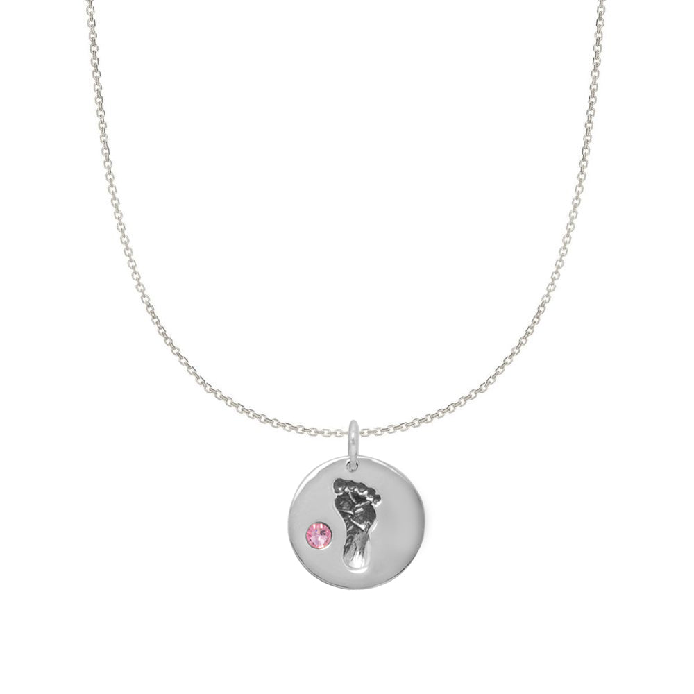 Sterling Silver Pink Crystal Baby Footprint Necklace