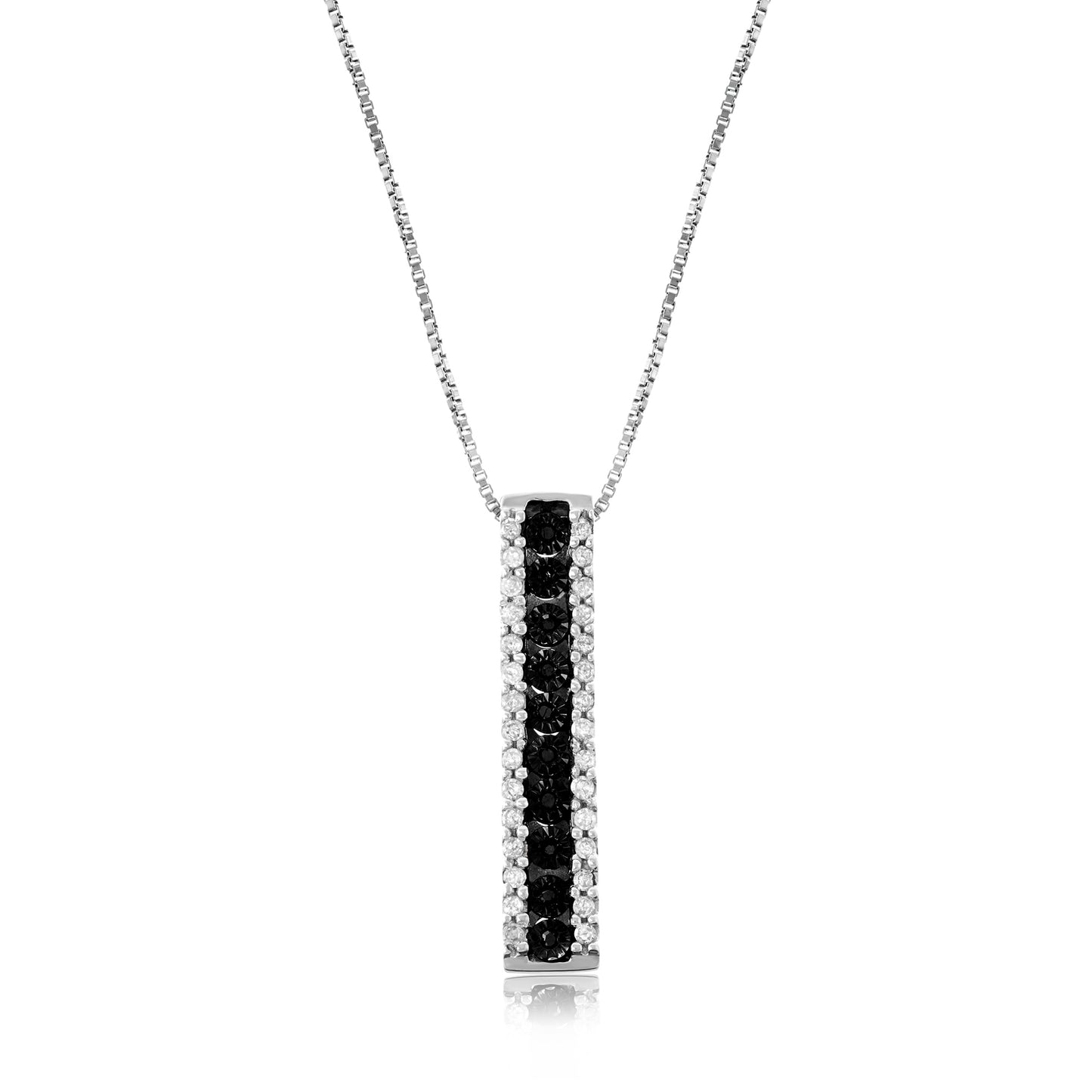 Sterling Silver 0.20 ct TDW Black and White Diamond Bar Necklace