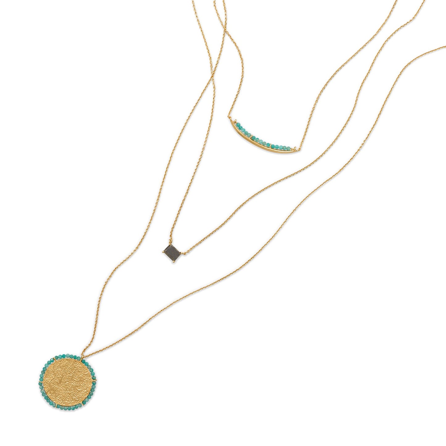 14k Goldplated Sterling Silver 3 Strand 17"/30" Amazonite and Labradorite Necklace