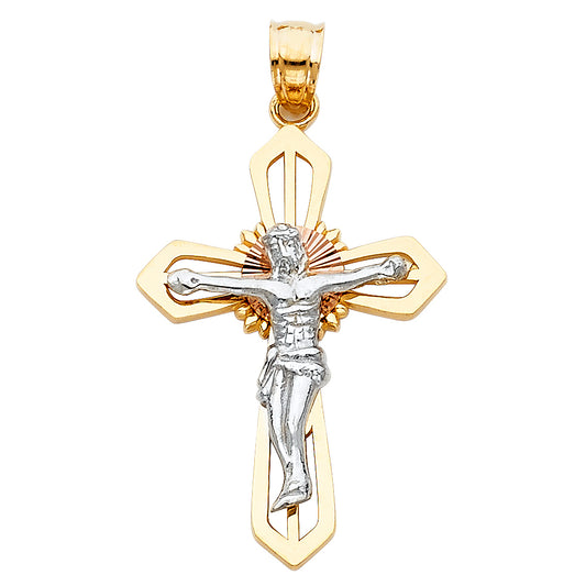 14k Tri-Tone Gold Crucifix Religious Pendant