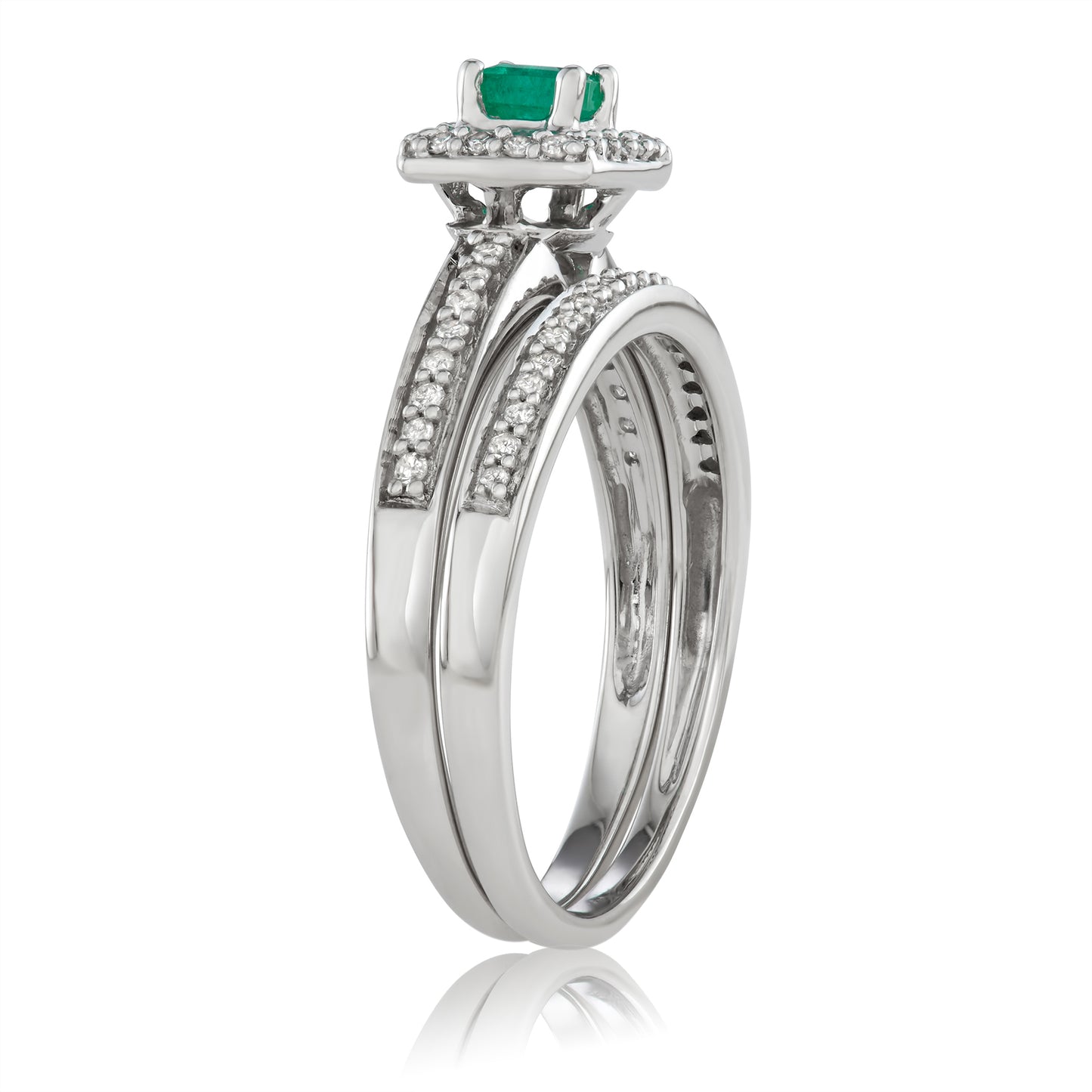 10K White Gold 0.50ct TW Emerald and White Diamond Bridal Set