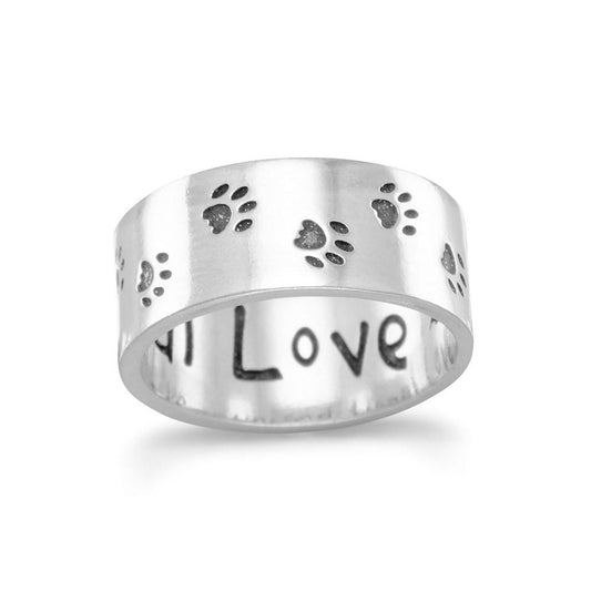 Sterling Silver Oxidized Pet Lover's Paw Print Band
