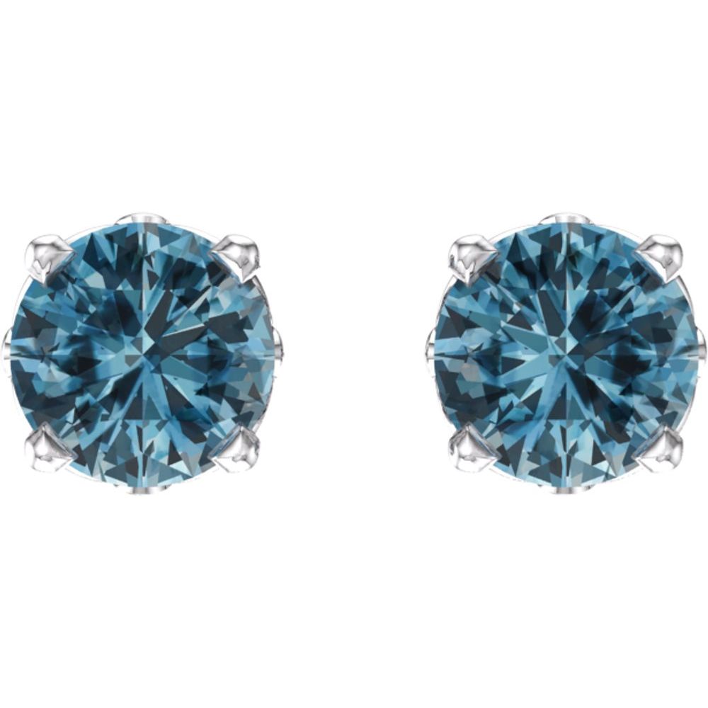 14k White Gold Natural Swiss Blue Topaz 4-Prong Scroll Setting Stud Earrings