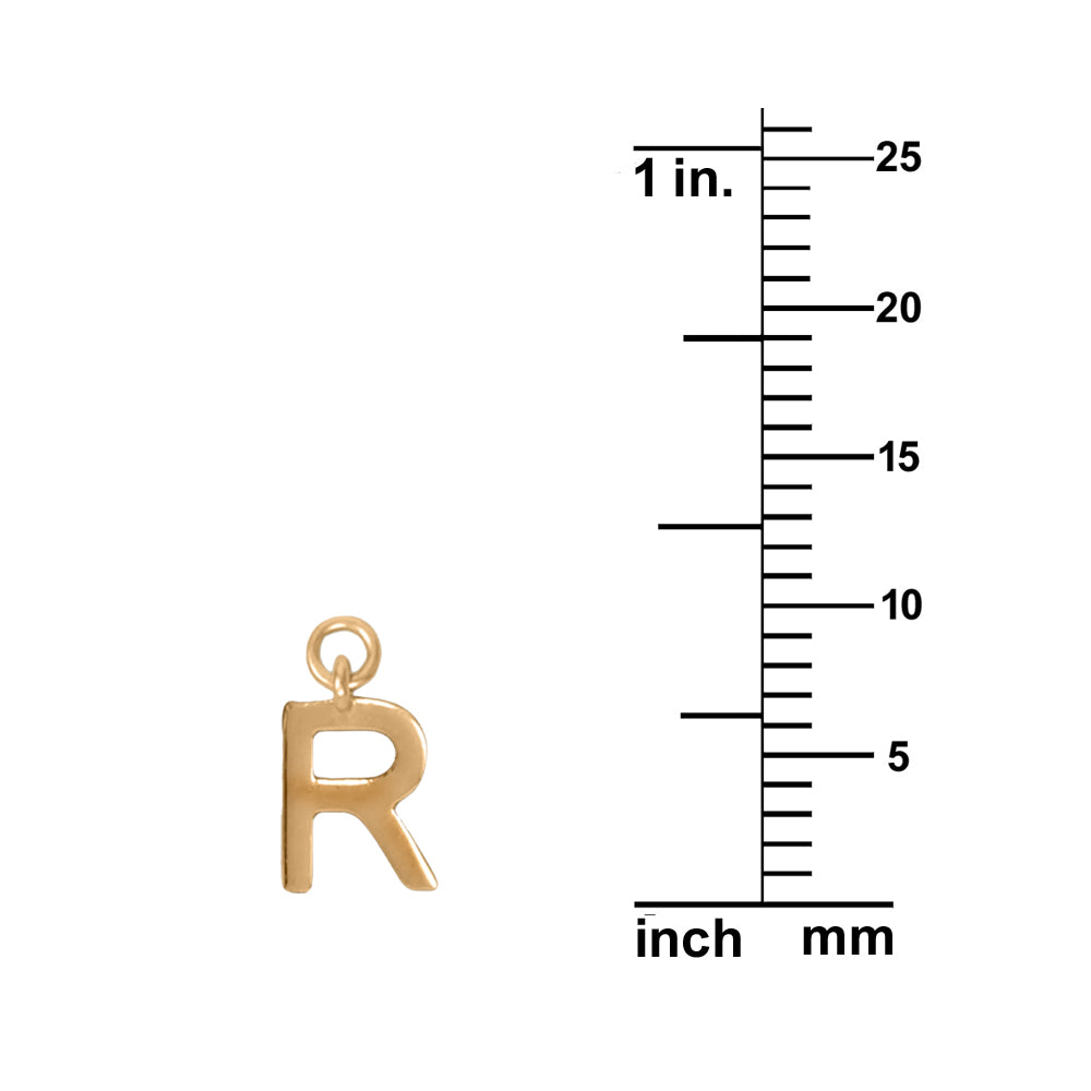14K Goldplated Sterling Silver Polished "R" Charm With Goldfilled 1.5mm Cable Chain
