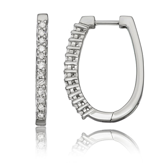 10K White Gold 0.5ct TDW White Diamond Elongated Hoop Earrings
