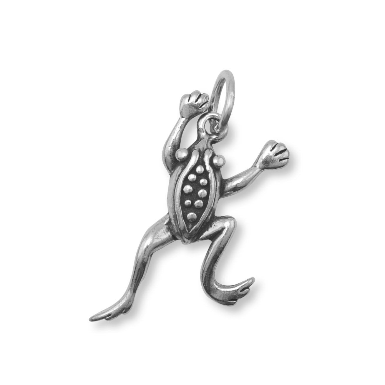Sterling Silver Oxidized Leaping Frog Bracelet Charm
