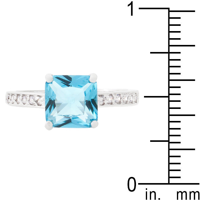 Precious Stars Sterling Silver Princess-cut Aqua Cubic Zirconia Engagement Ring